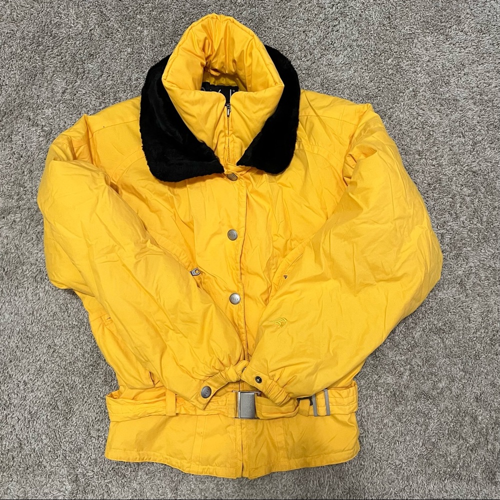 Yellow Ski Puffer Jacket with Black Collar - Women's Ski & Snow Jacket